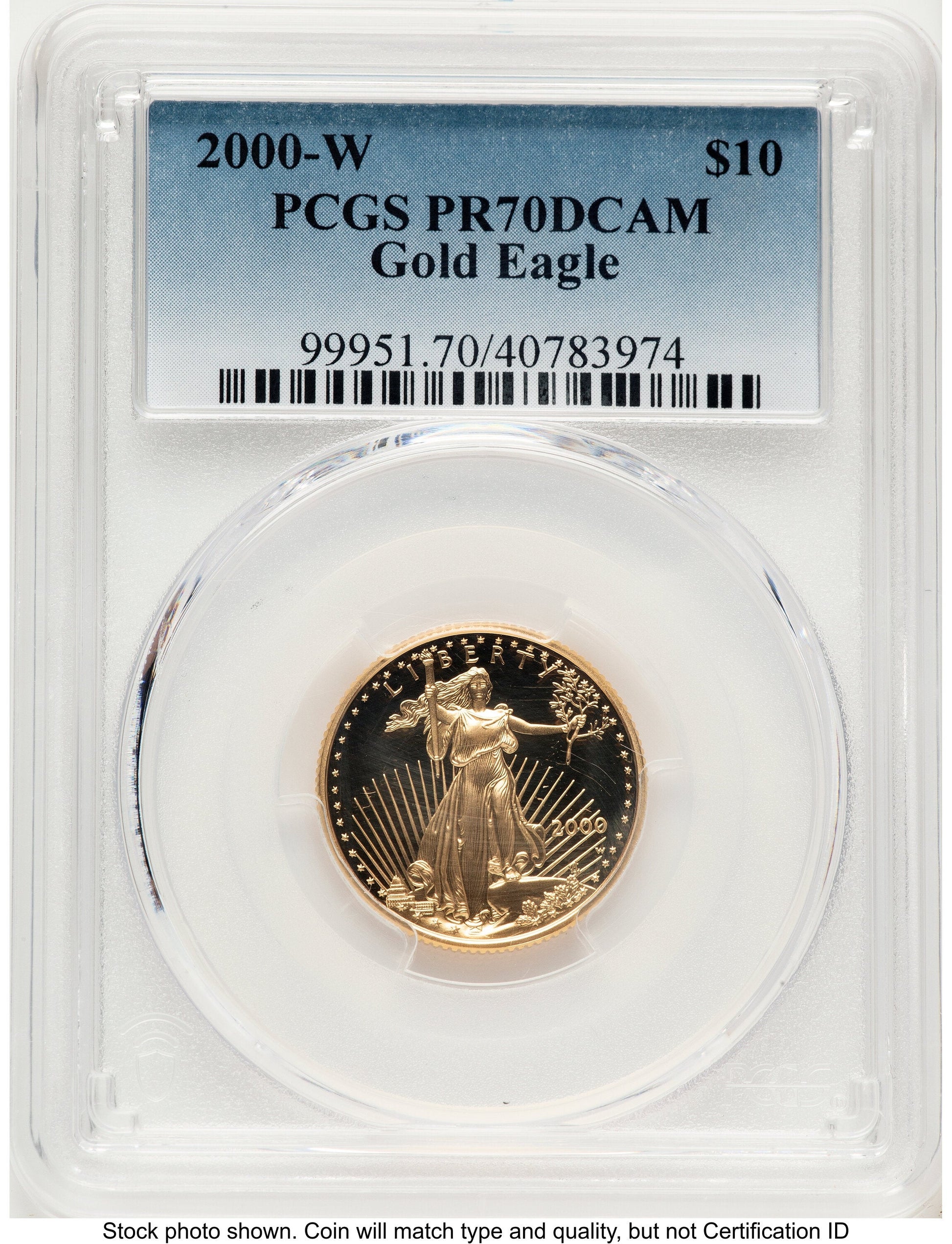 2000-W Proof Gold Eagle 1/4 oz Blue Gradient PCGS PR70