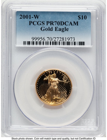 2001-W Proof Gold Eagle 1/4 oz Blue Gradient PCGS PR70