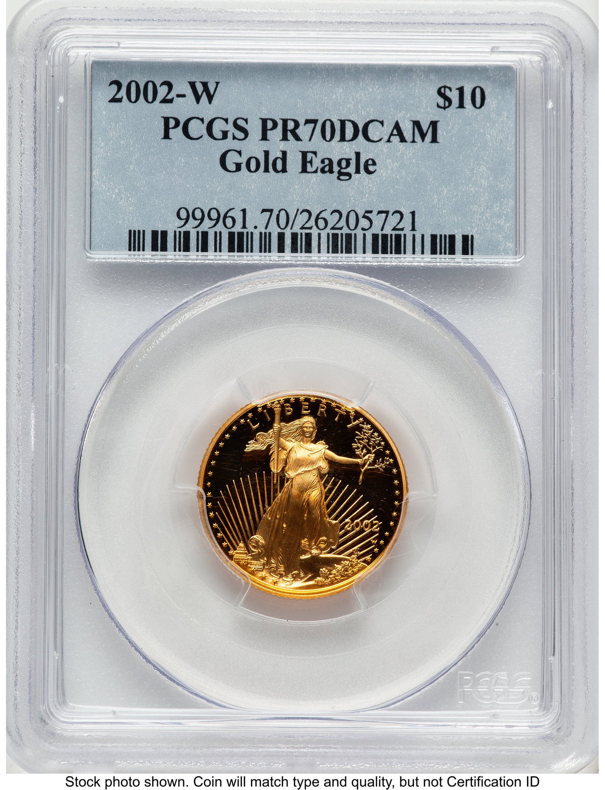 2002-W Proof Gold Eagle 1/4 oz Blue Label PCGS PR70