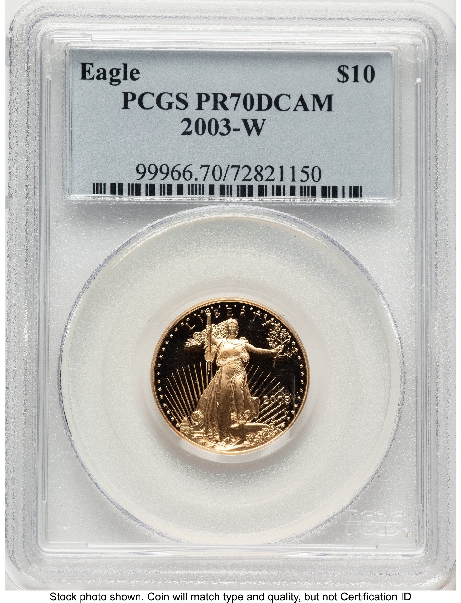 2003-W Proof Gold Eagle 1/4 oz Blue Label PCGS PR70