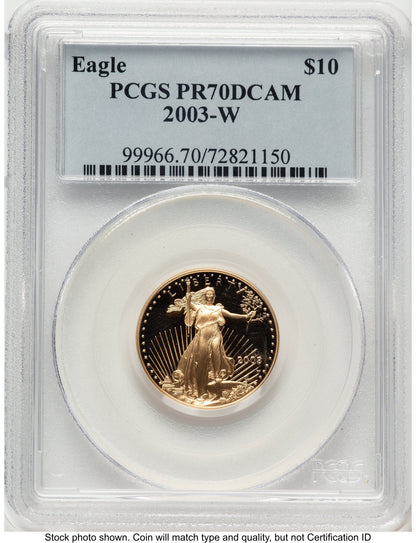 2003-W Proof Gold Eagle 1/4 oz Blue Label PCGS PR70