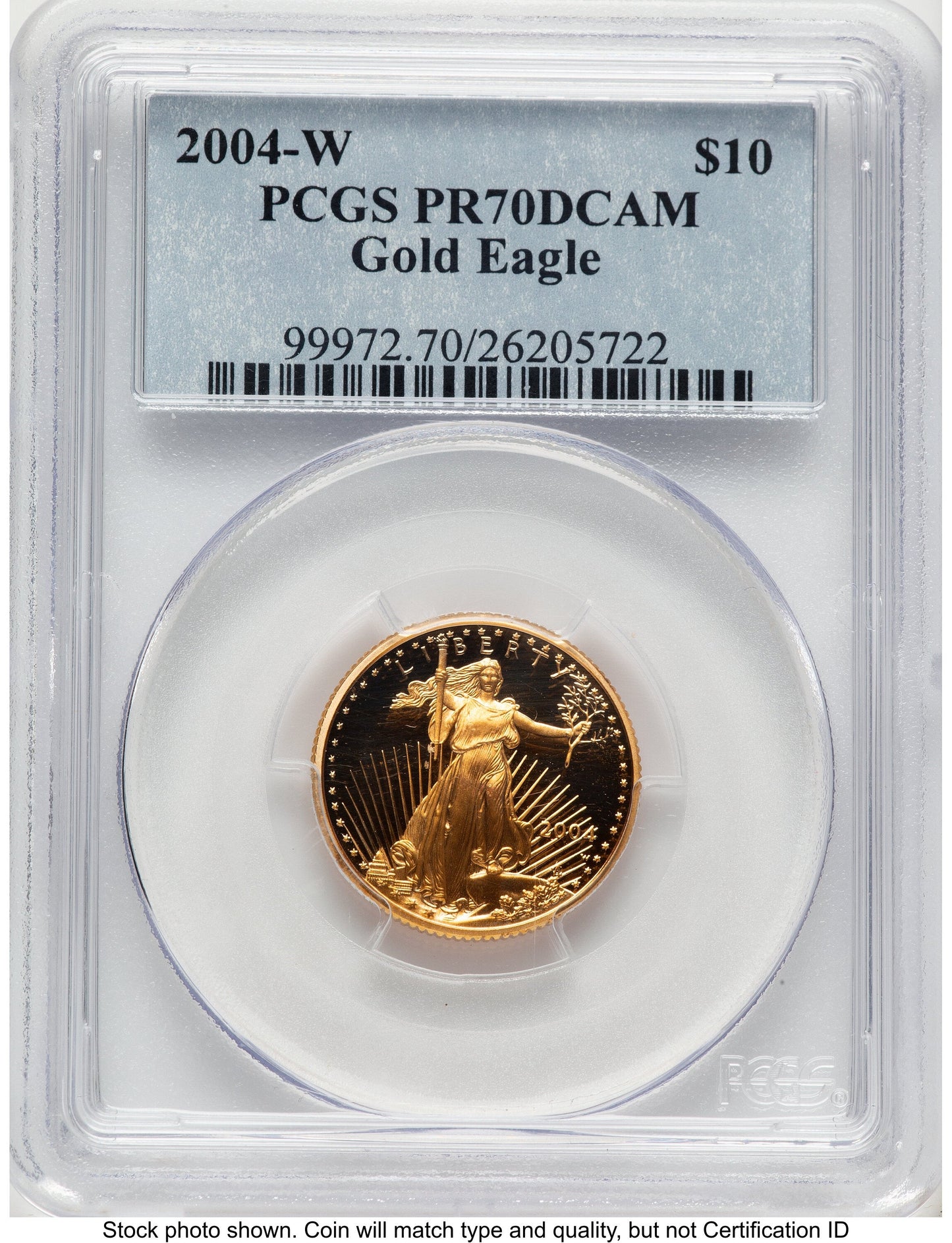 2004-W Proof Gold Eagle 1/4 oz Blue Label PCGS PR70