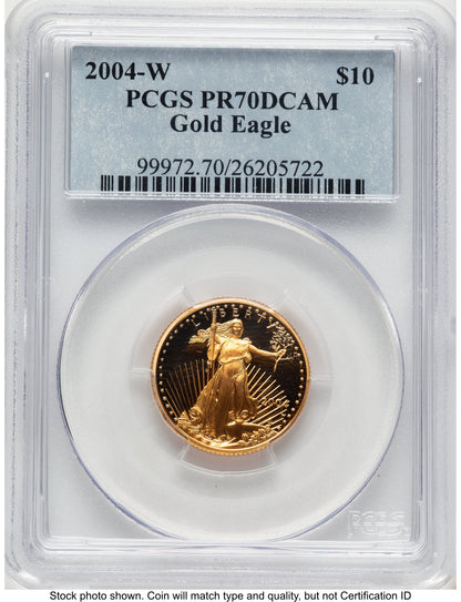 2004-W Proof Gold Eagle 1/4 oz Blue Label PCGS PR70