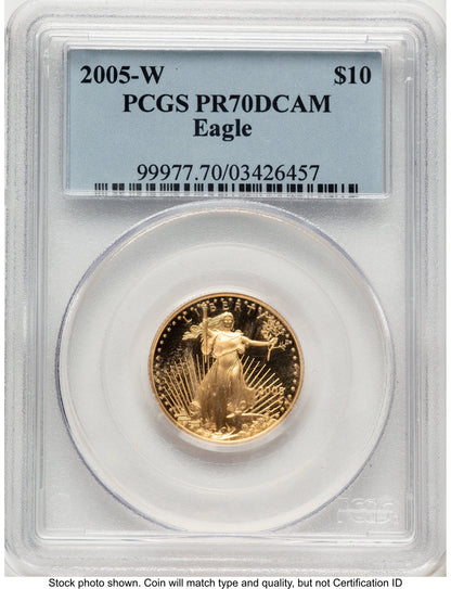 2005-W Proof Gold Eagle 1/4 oz Blue Label PCGS PR70