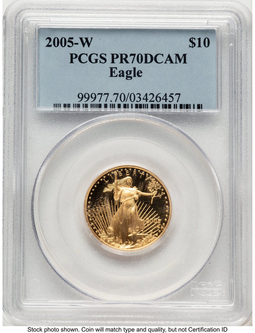 2005-W Proof Gold Eagle 1/4 oz Blue Label PCGS PR70