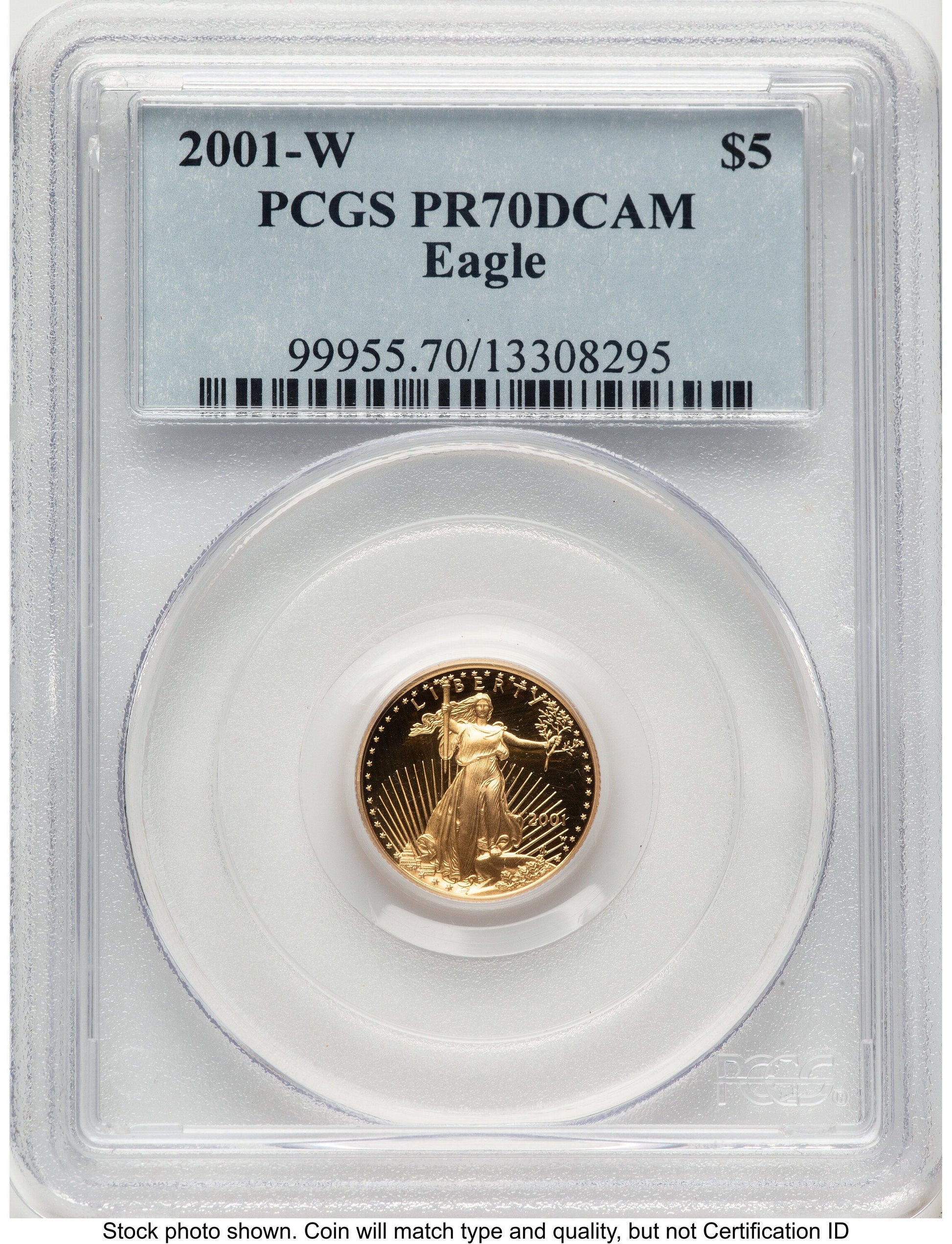 2001-W Proof Gold Eagle 1/10 oz Blue Label PCGS PR70