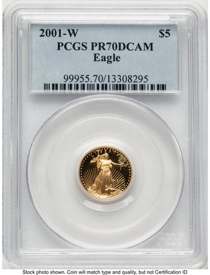 2001-W Proof Gold Eagle 1/10 oz Blue Label PCGS PR70