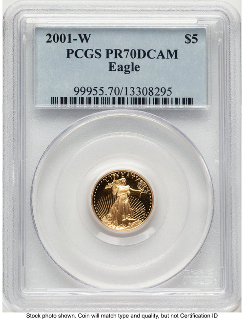 2001-W Proof Gold Eagle 1/10 oz Blue Label PCGS PR70