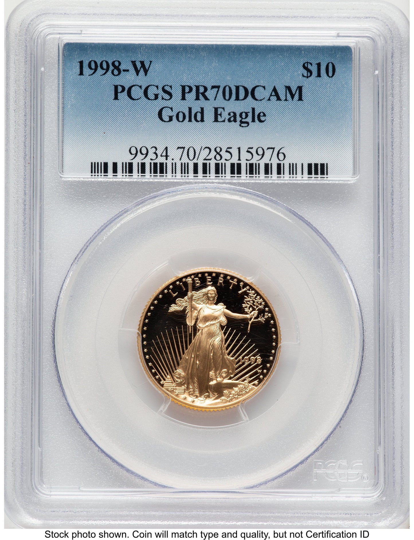 1998-W Proof Gold Eagle 1/4 oz Blue Gradient PCGS PR70