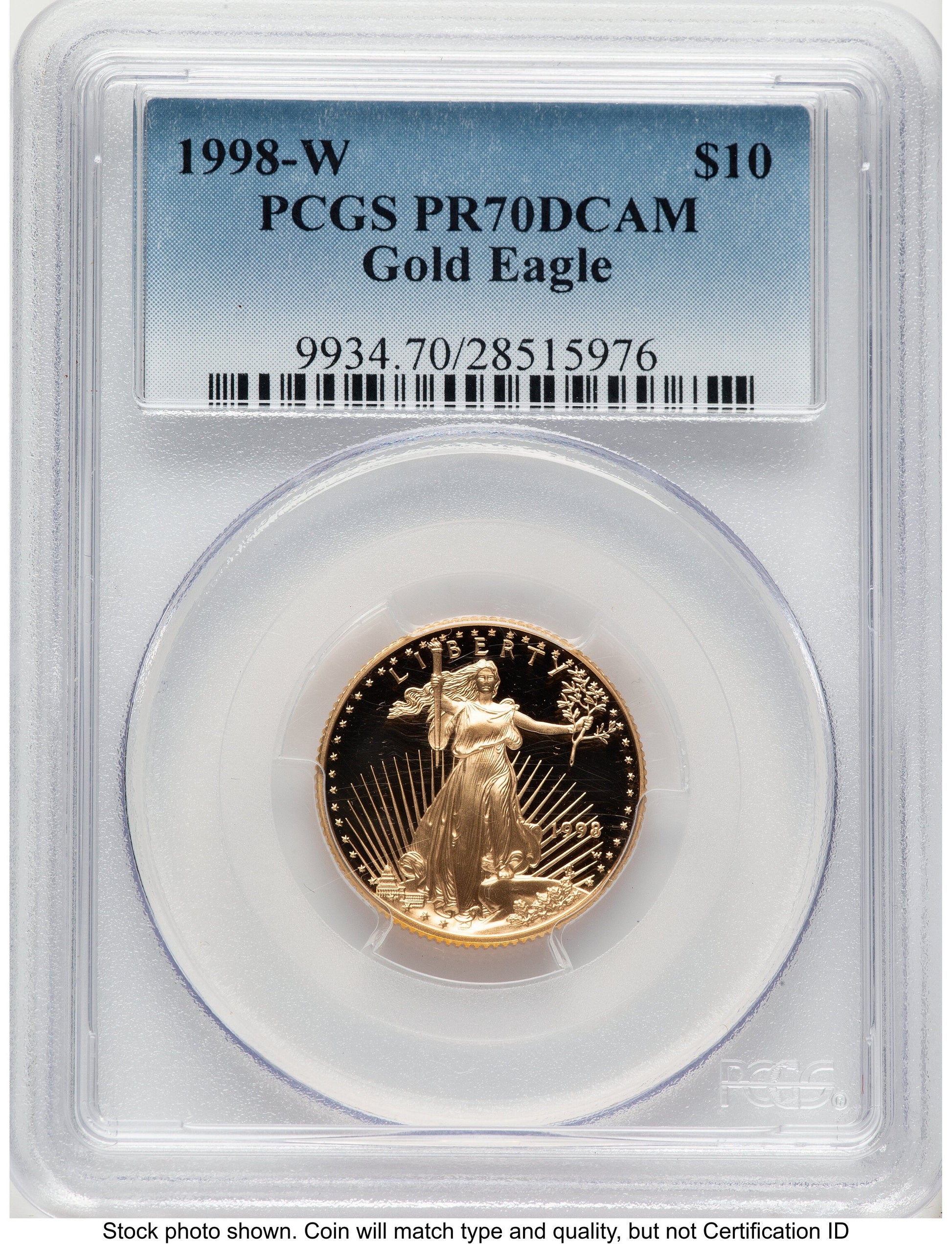 1998-W Proof Gold Eagle 1/4 oz Blue Gradient PCGS PR70