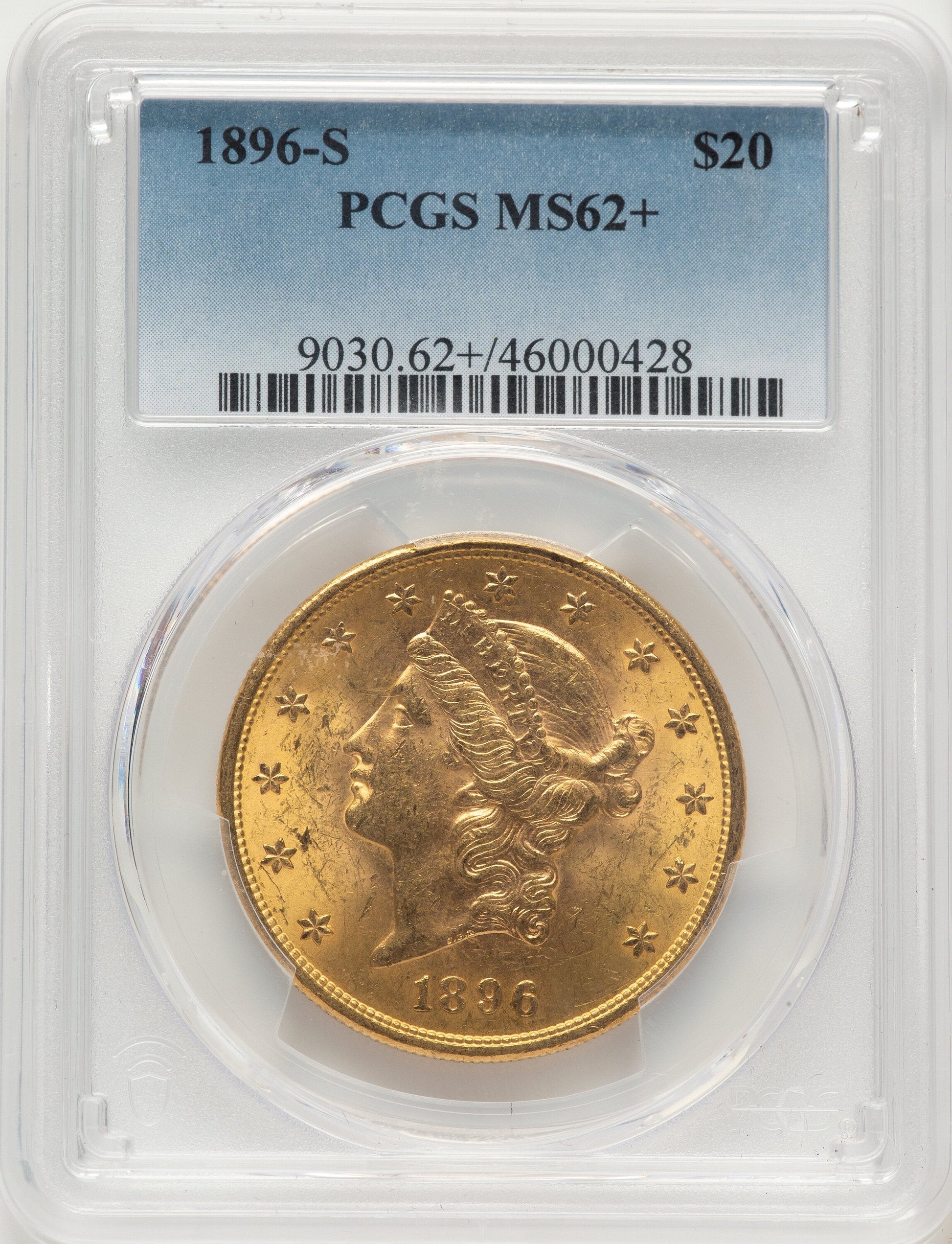 1896-S $20 Liberty Double Eagle PCGS MS62+