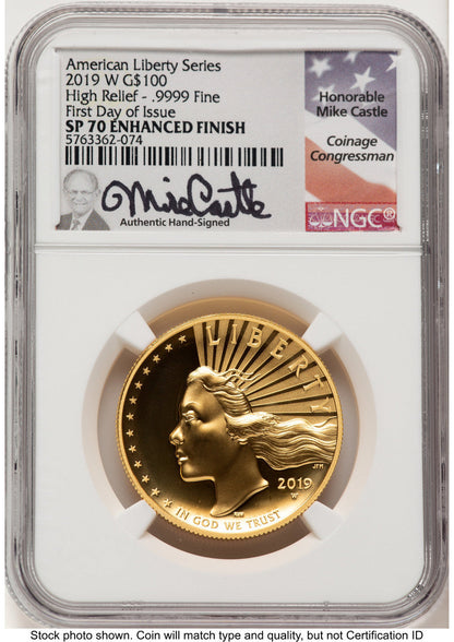 2019-W G$100 American Liberty High Relief Enhanced FDI Mike Castle NGC MS70