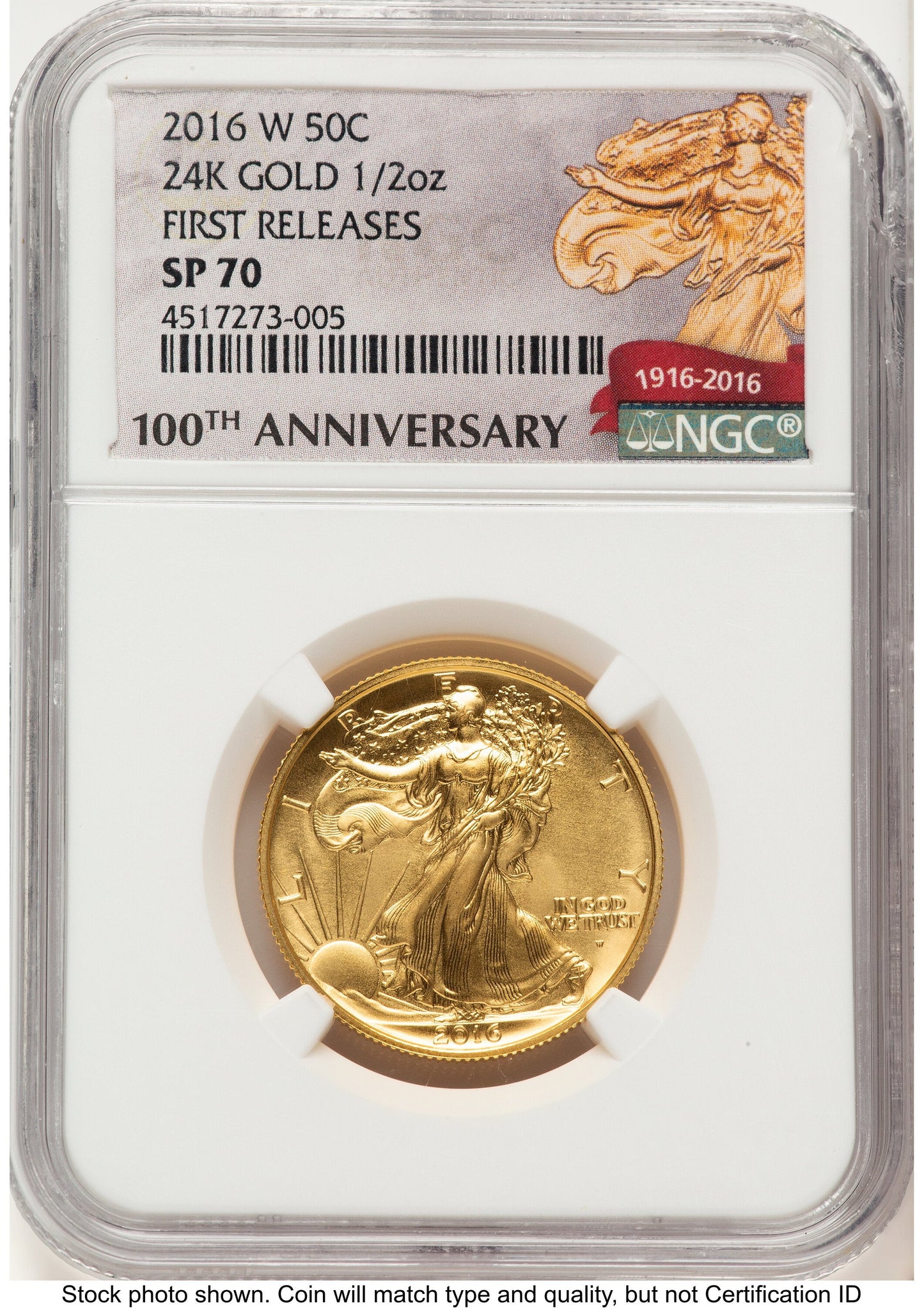 2016-W 50C Walking Liberty 100th Anniversary Gold Centennial FR 100th Anniversary NGC MS70
