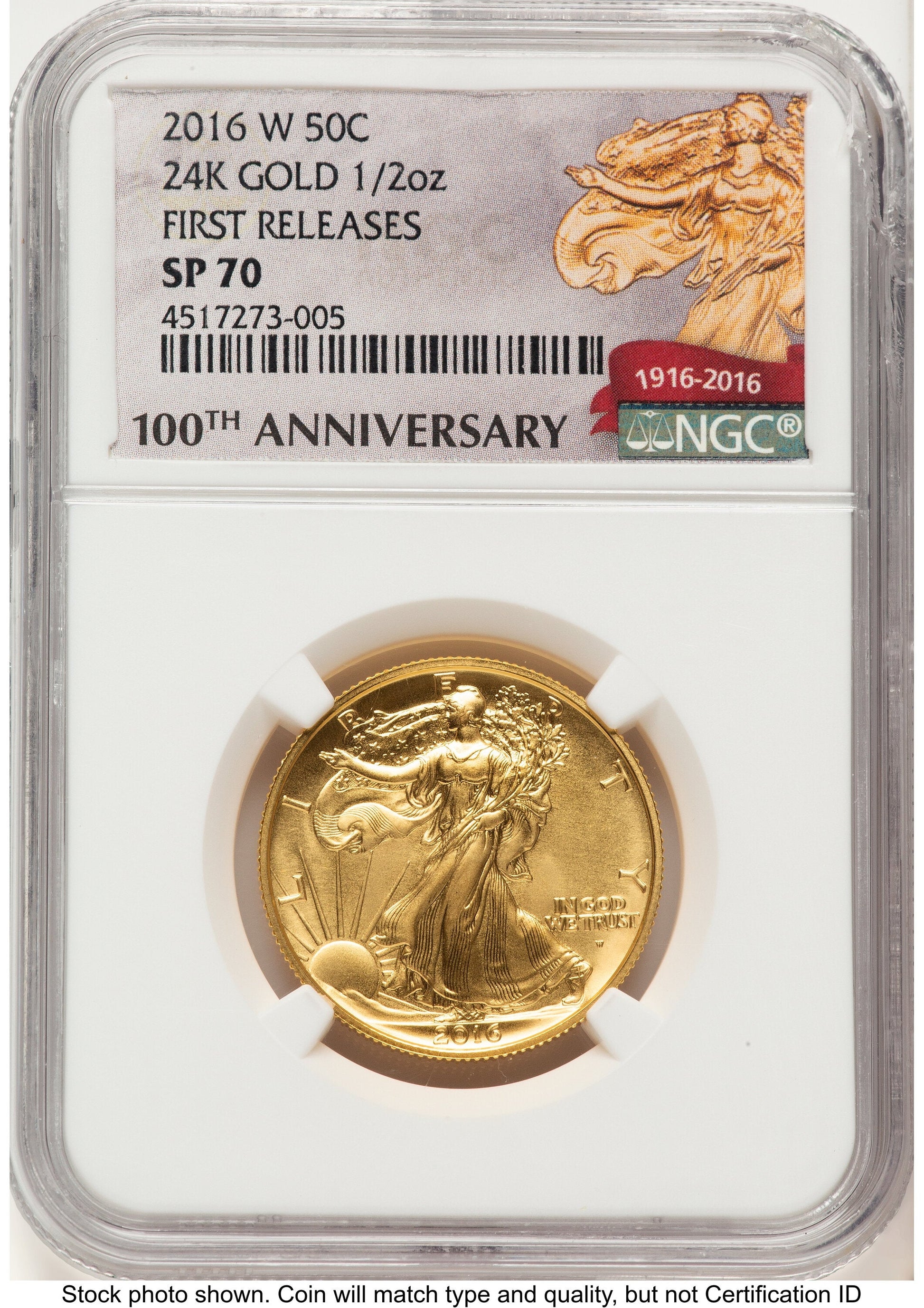 2016-W 50C Walking Liberty 100th Anniversary Gold Centennial FR 100th Anniversary NGC MS70