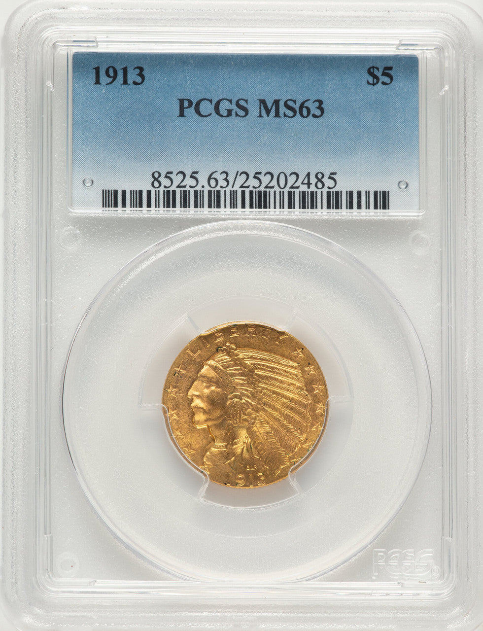 1913 $5 Indian Half Eagle PCGS MS63