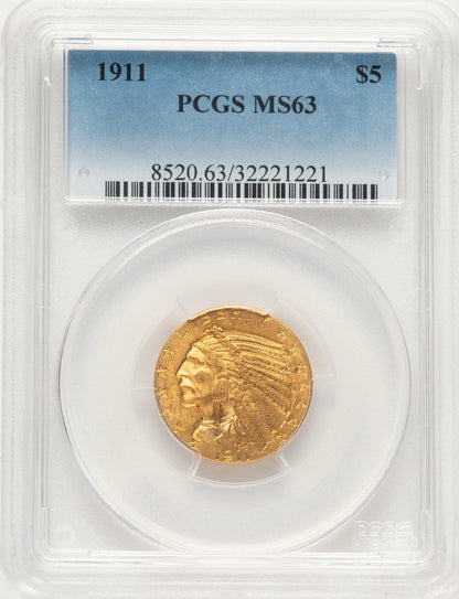 1911 $5 Indian Half Eagle PCGS MS63