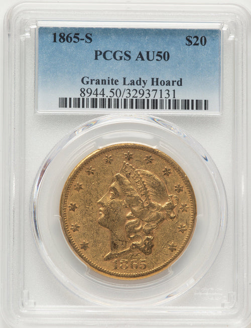 1865-S $20 Liberty Double Eagle PCGS AU50