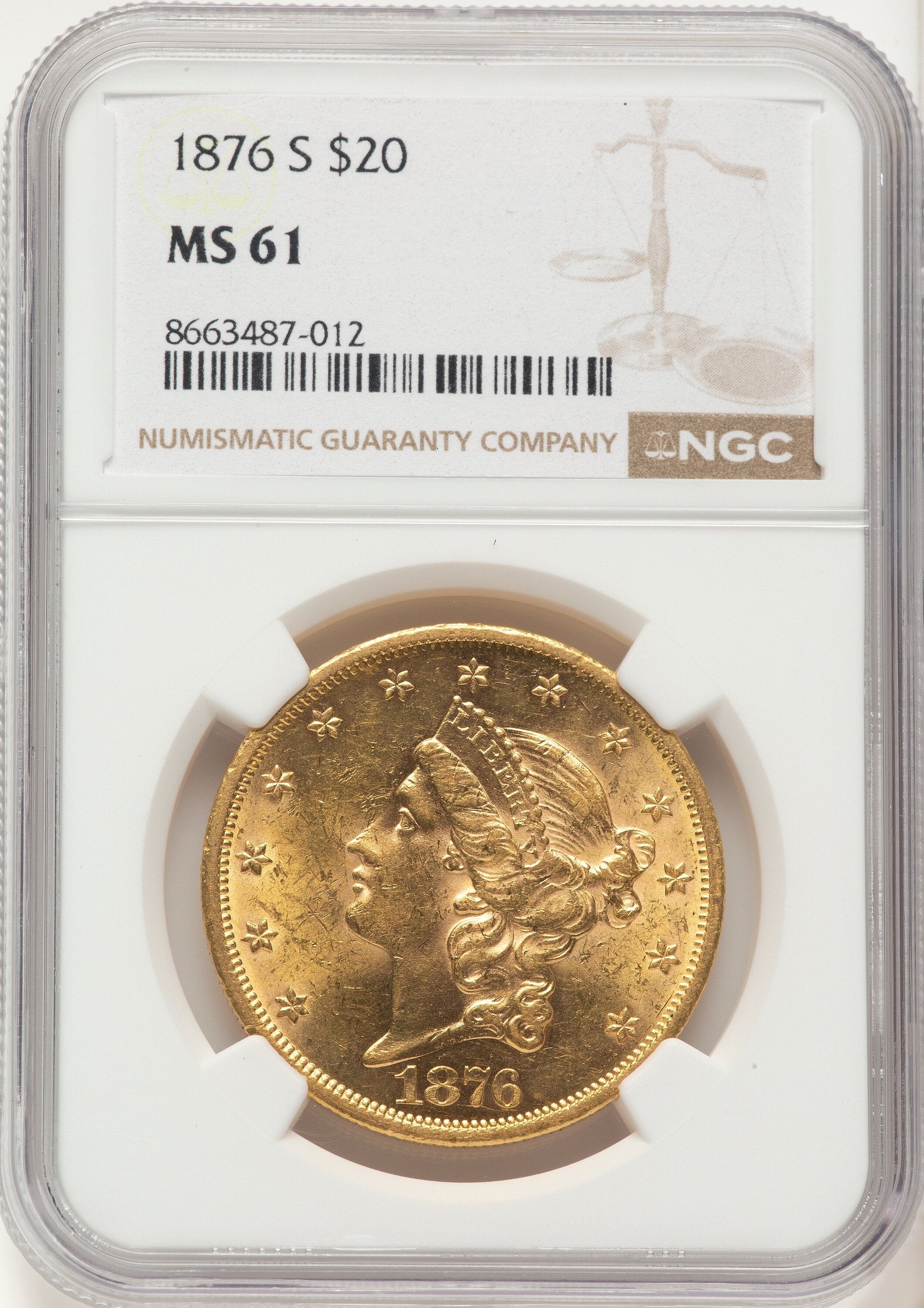1876-S $20 Liberty Double Eagle NGC MS61
