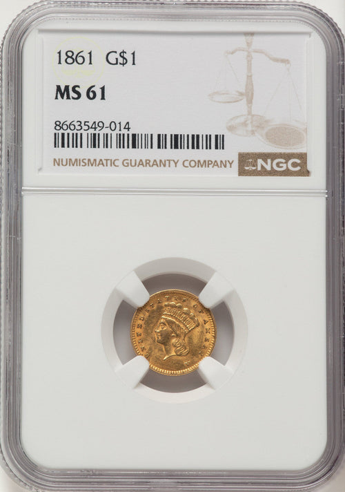 1861 G$1 Gold Dollar NGC MS61