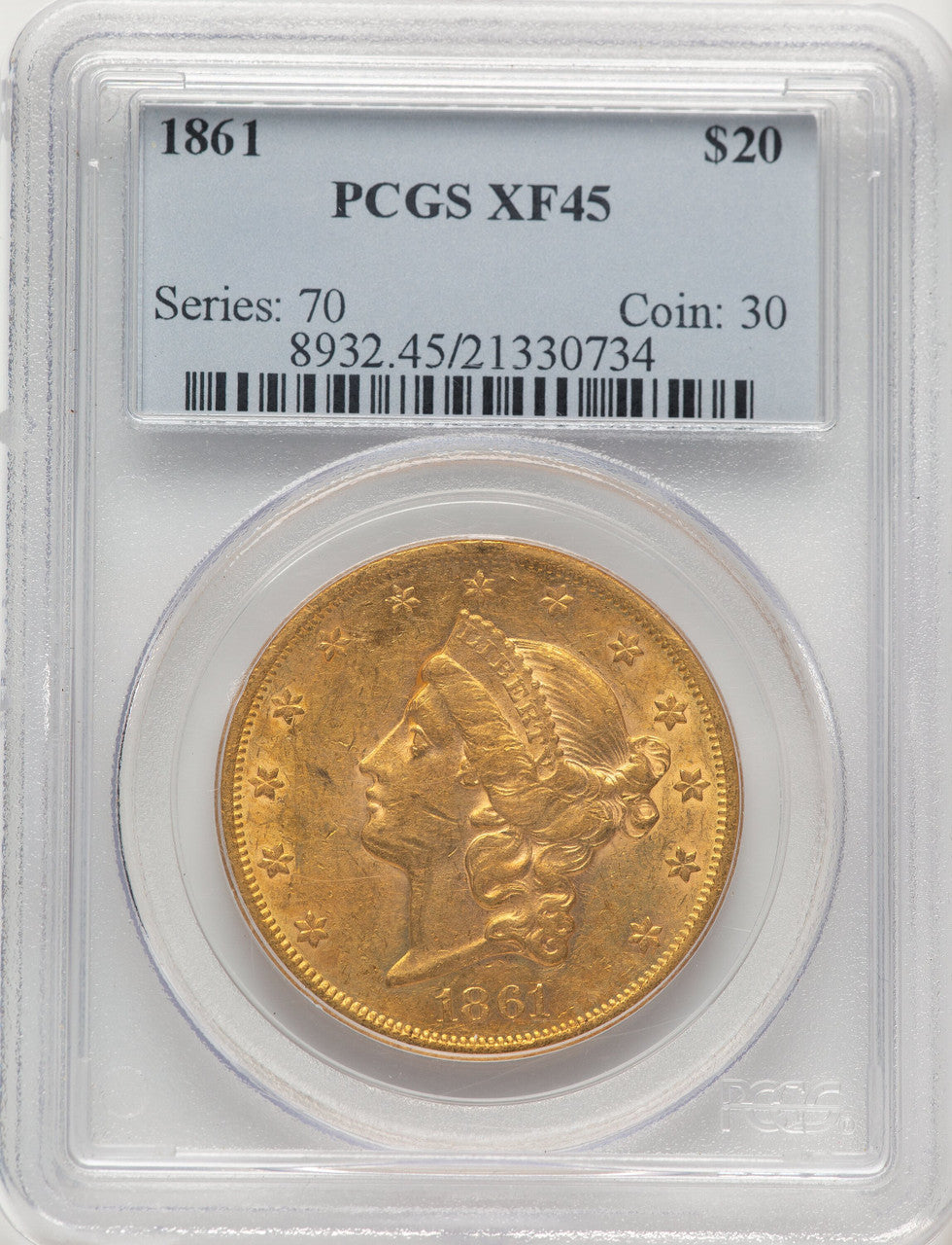 1861 $20 Liberty Double Eagle PCGS XF45
