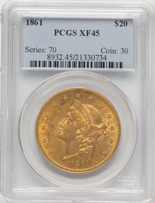1861 $20 Liberty Double Eagle PCGS XF45