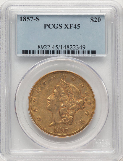 1857-S $20 Liberty Double Eagle PCGS XF45 (507550015)