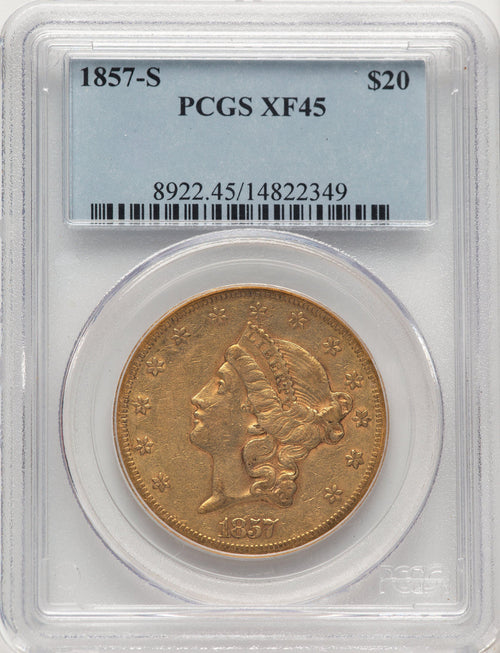 1857-S $20 Liberty Double Eagle PCGS XF45 (507550015)