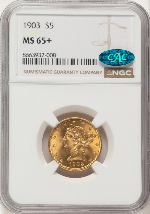 1903 $5 CAC Liberty Half Eagle NGC MS65+