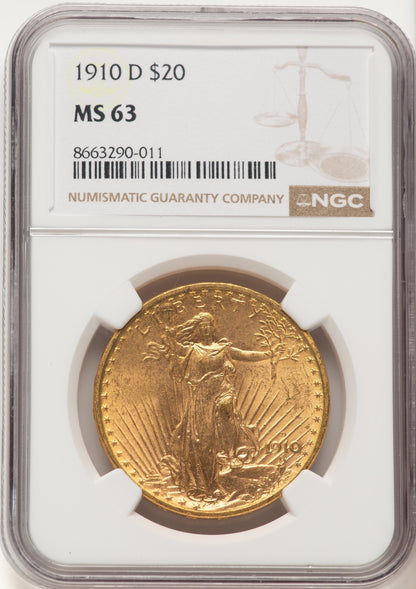 1910-D $20 Saint-Gaudens Double Eagle NGC MS63