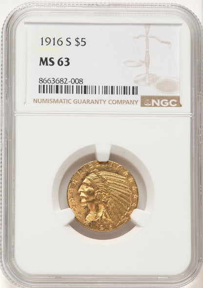 1916-S $5 Indian Half Eagle NGC MS63