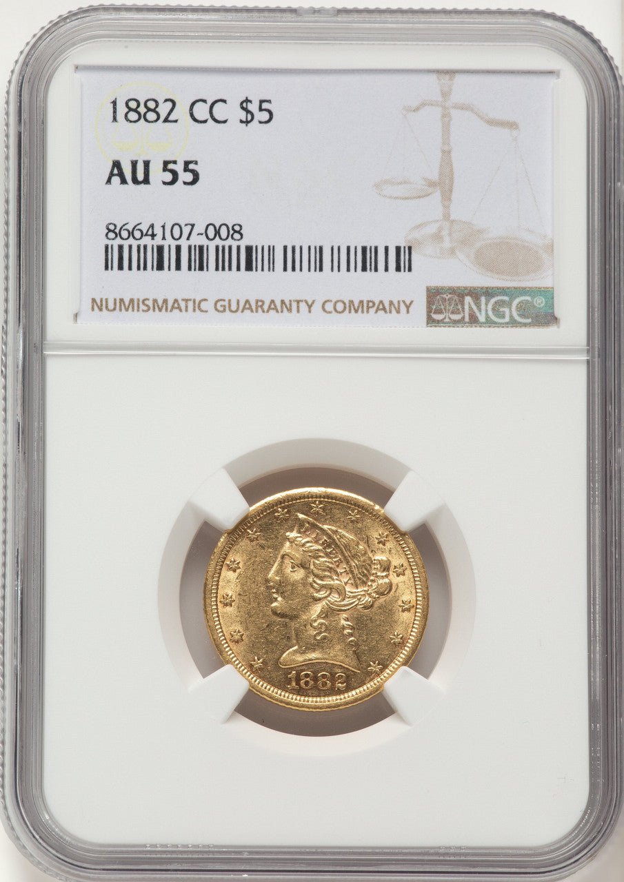 1882-CC $5 Liberty Half Eagle NGC AU55