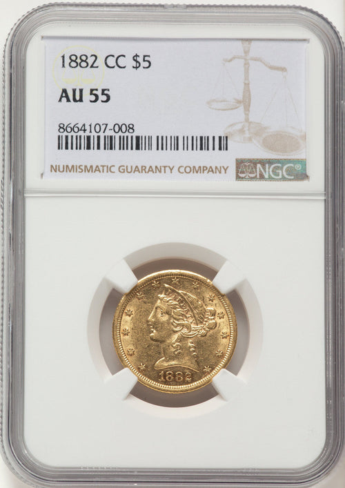 1882-CC $5 Liberty Half Eagle NGC AU55