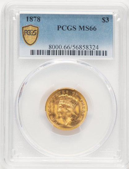1878 $3 Three Dollar Gold Pieces PCGS MS66