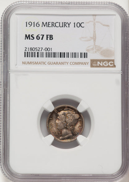 1916 10C Mercury FB Mercury Dime NGC MS67