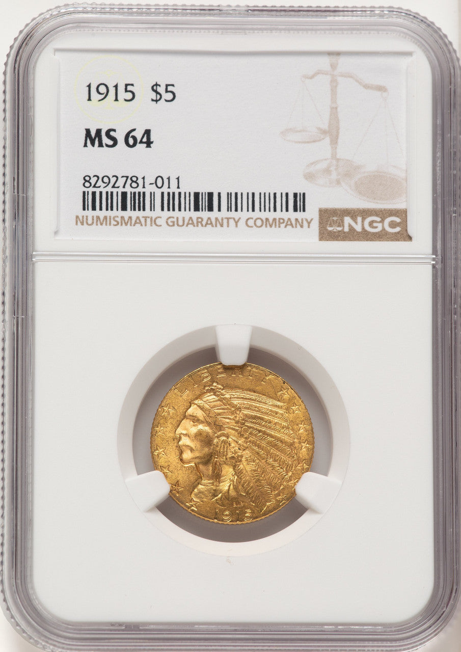 1915 $5 Indian Half Eagle NGC MS64
