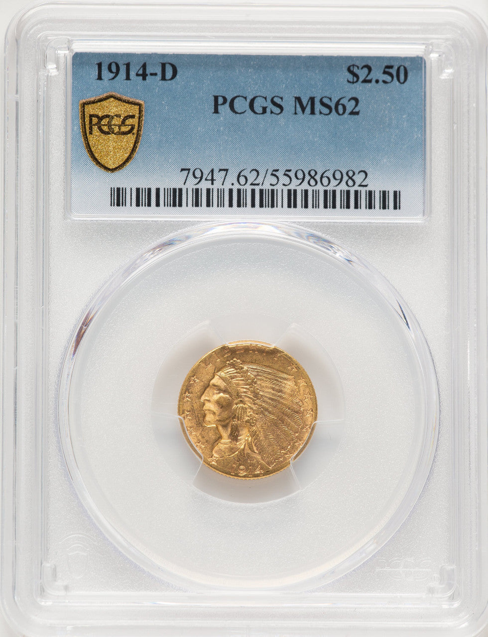 1914-D $2.50 Indian Quarter Eagle PCGS MS62