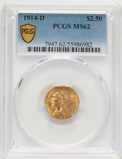 1914-D $2.50 Indian Quarter Eagle PCGS MS62