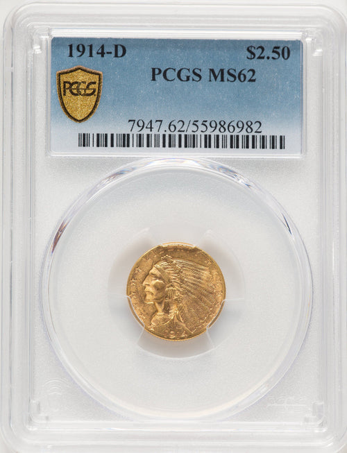 1914-D $2.50 Indian Quarter Eagle PCGS MS62