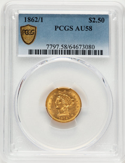 1862/1 $2.50 Liberty Quarter Eagle PCGS AU58