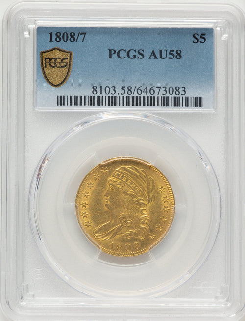 1808/7 $5 Early Half Eagle PCGS AU58