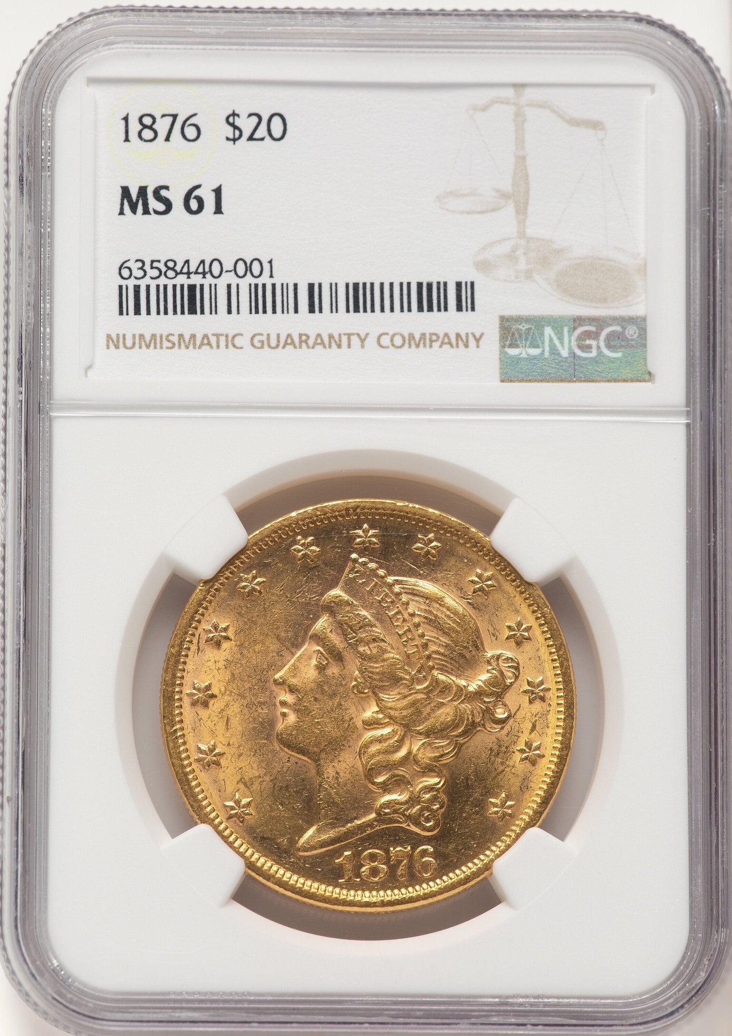 1876 $20 Liberty Double Eagle NGC MS61