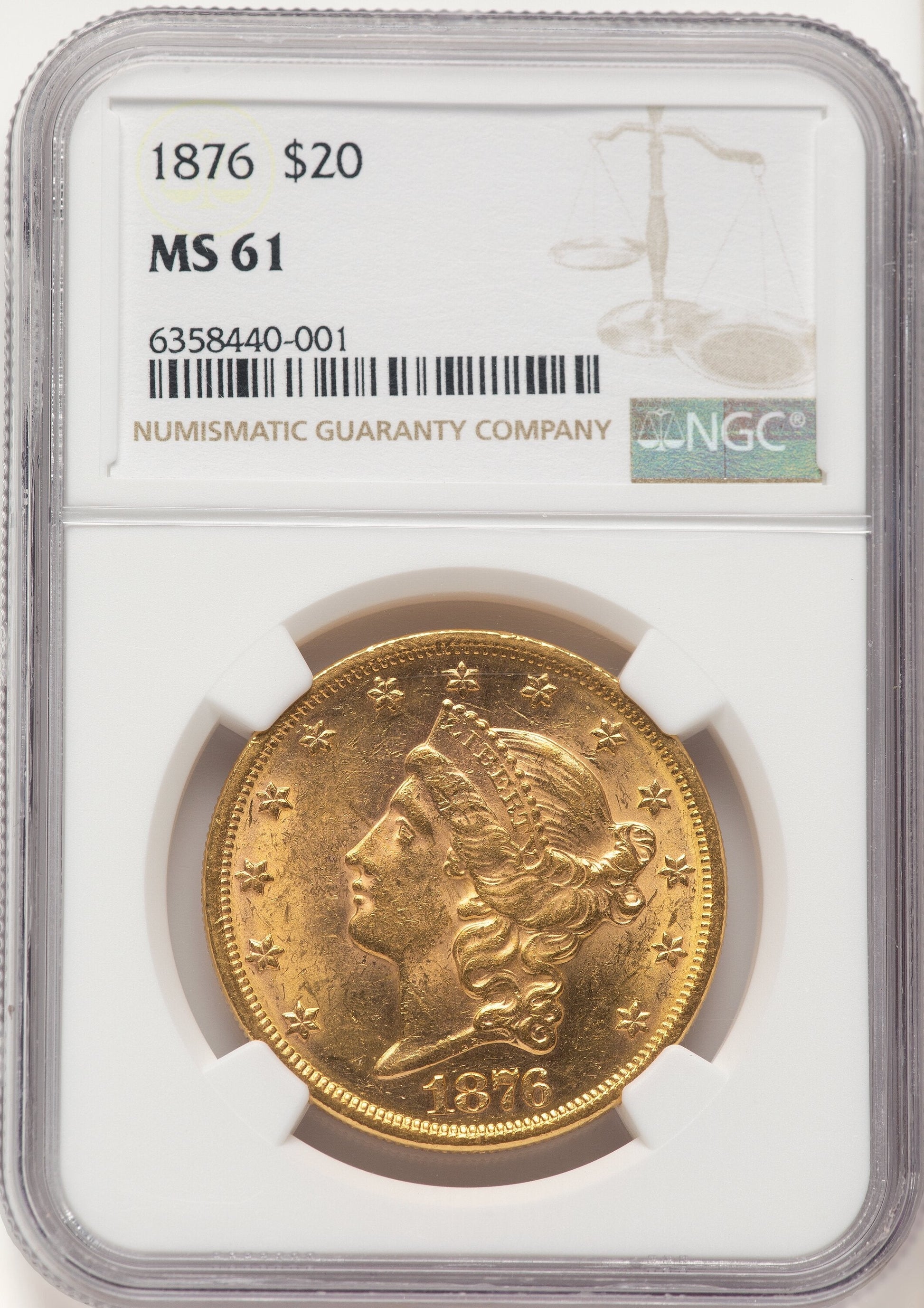1876 $20 Liberty Double Eagle NGC MS61