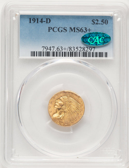1914-D $2.50 CAC Indian Quarter Eagle PCGS MS63+