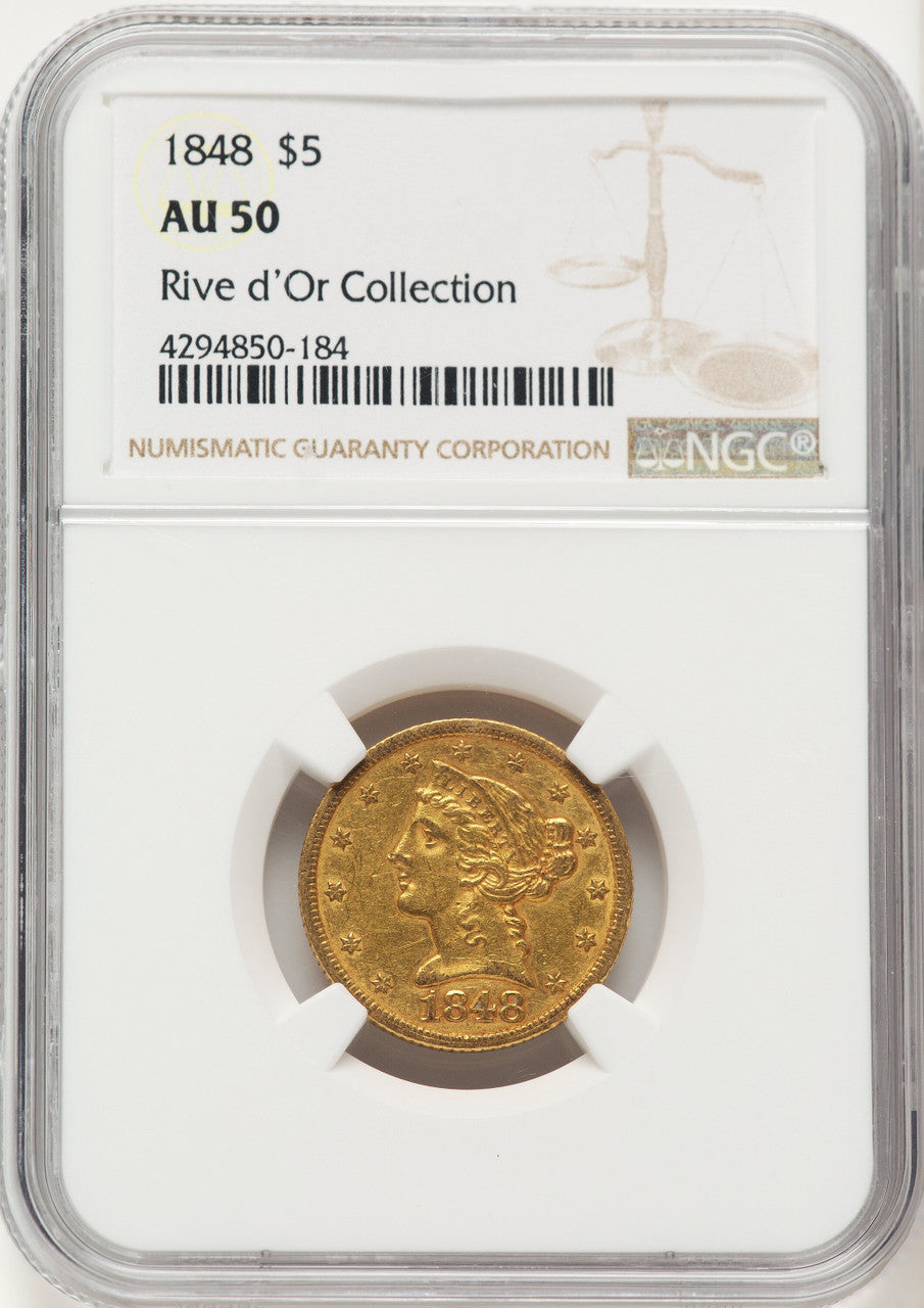 1848 $5 Liberty Half Eagle NGC AU50