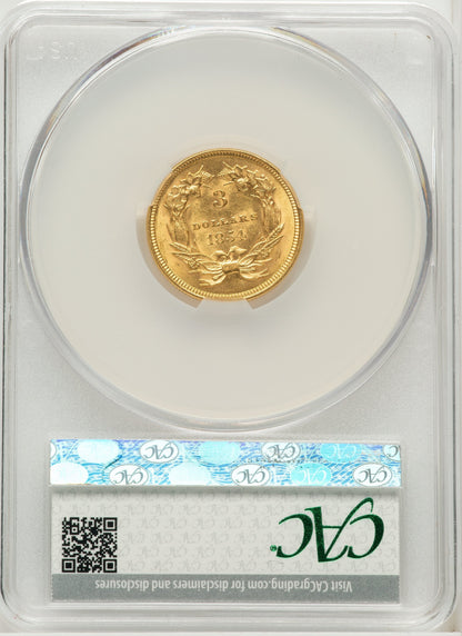 1854 $3 Three Dollar Gold Pieces CACG AU58