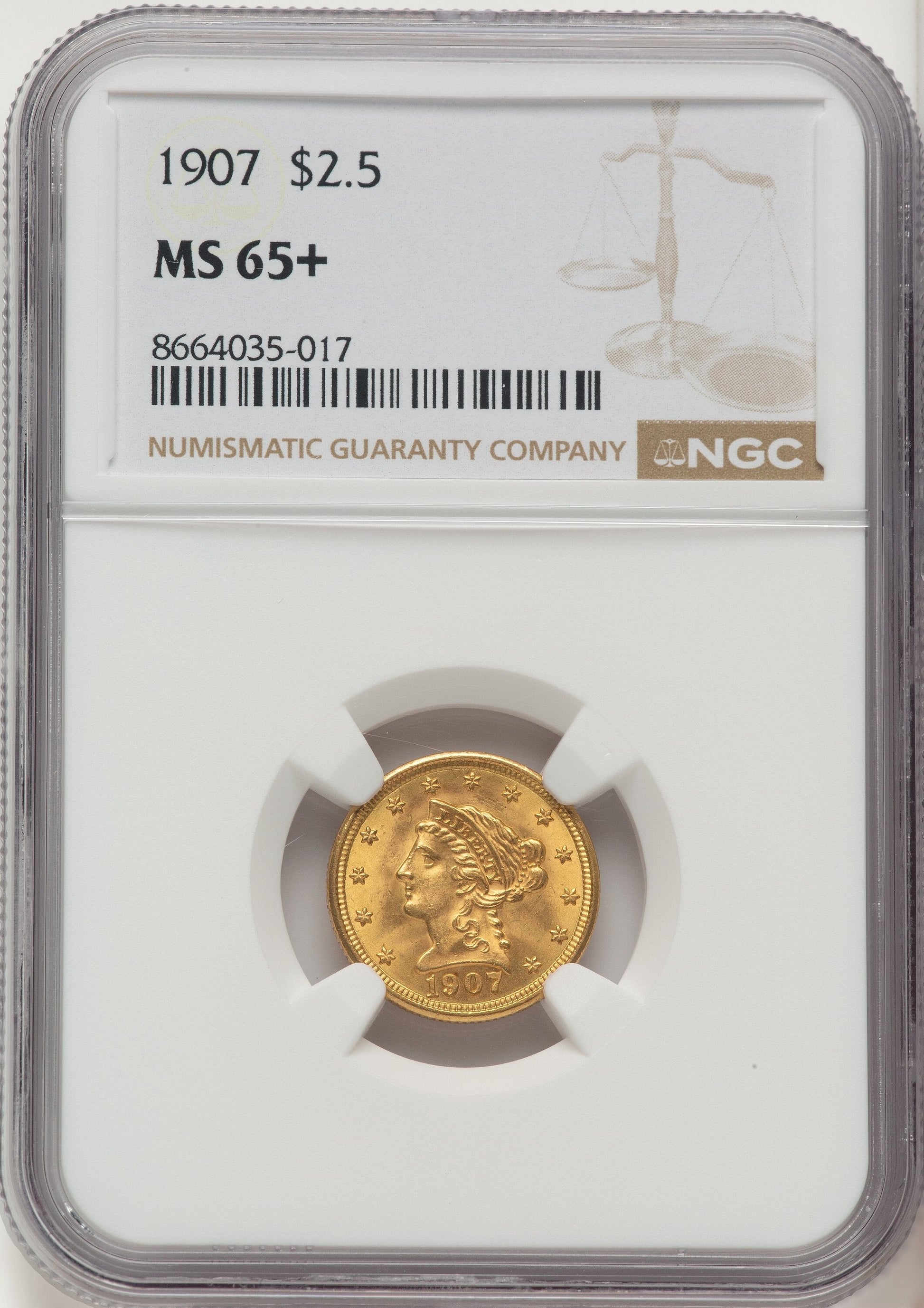 1907 $2.50 Liberty Quarter Eagle NGC MS65+