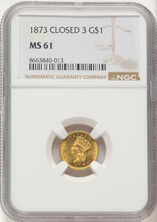 1873 G$1 CLOSED 3 Gold Dollar NGC MS61