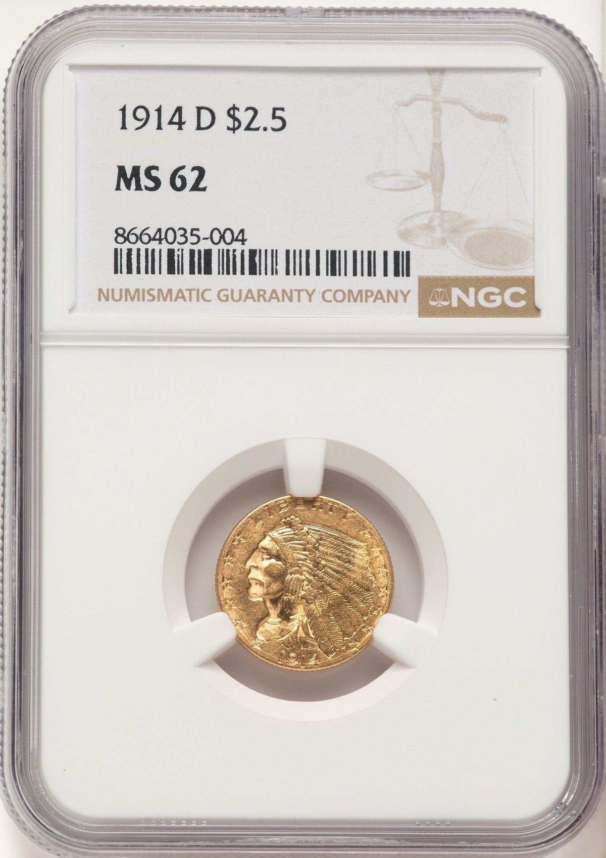 1914-D $2.50 Indian Quarter Eagle NGC MS62