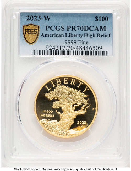 2023-W G$100 American Liberty High Relief Blue Gradient PCGS PR70