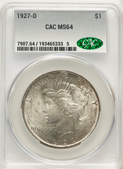 1927-D Peace Dollar CACG MS64